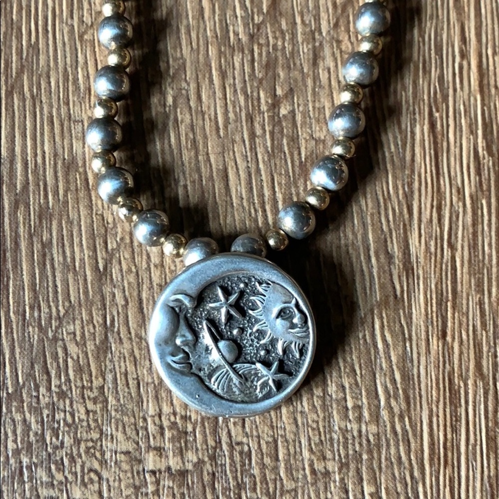 Celestial Pendant Two Tone Beaded Necklace